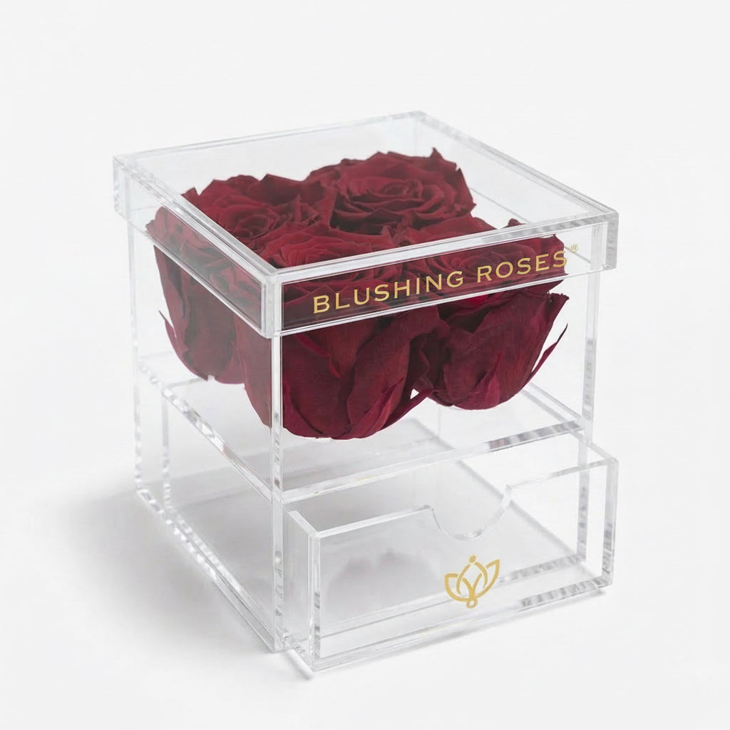 Magenta Preserved Roses | Acrylic 4 Drawer Box | Blushing Roses