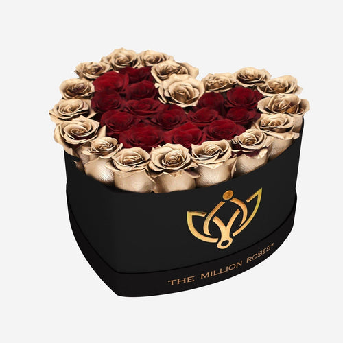 Heart Black Box | 24K Gold & Red Roses