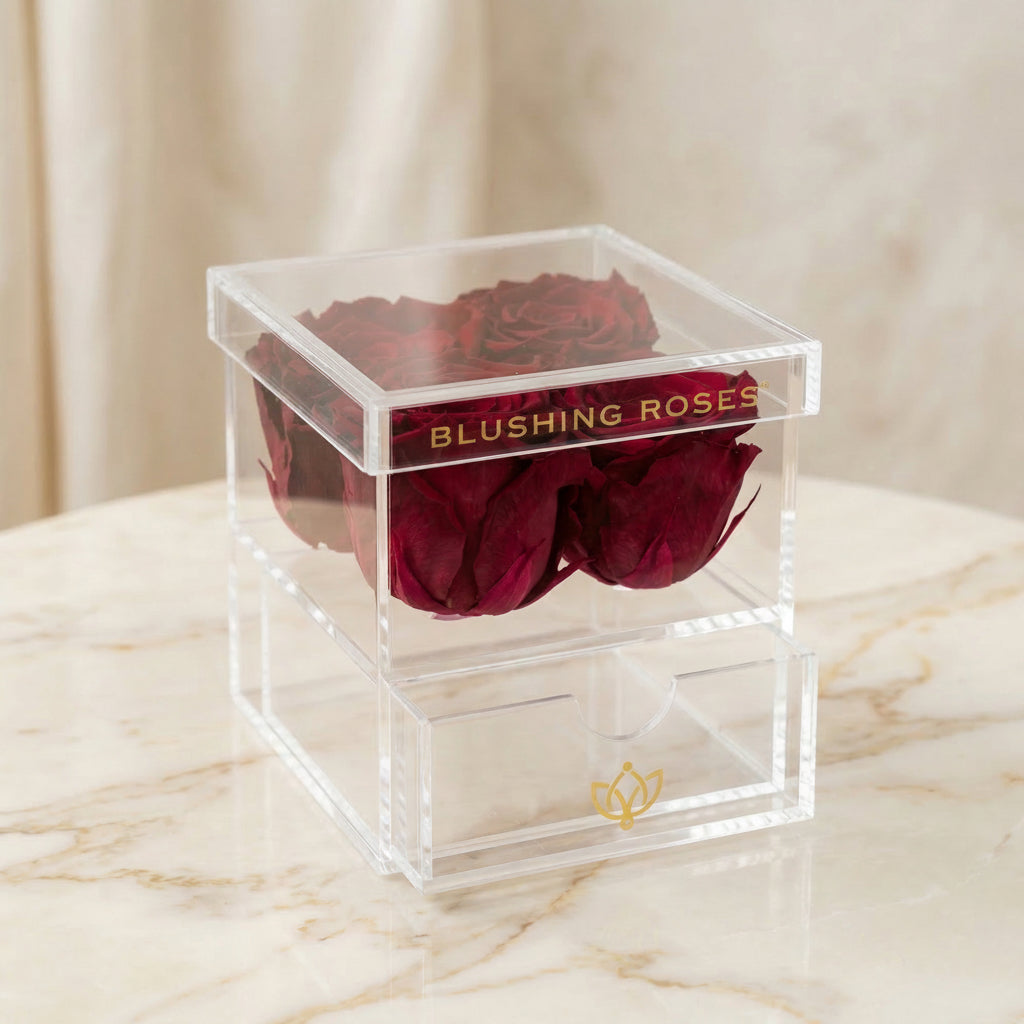 Magenta Preserved Roses | Acrylic 4 Drawer Box | Blushing Roses