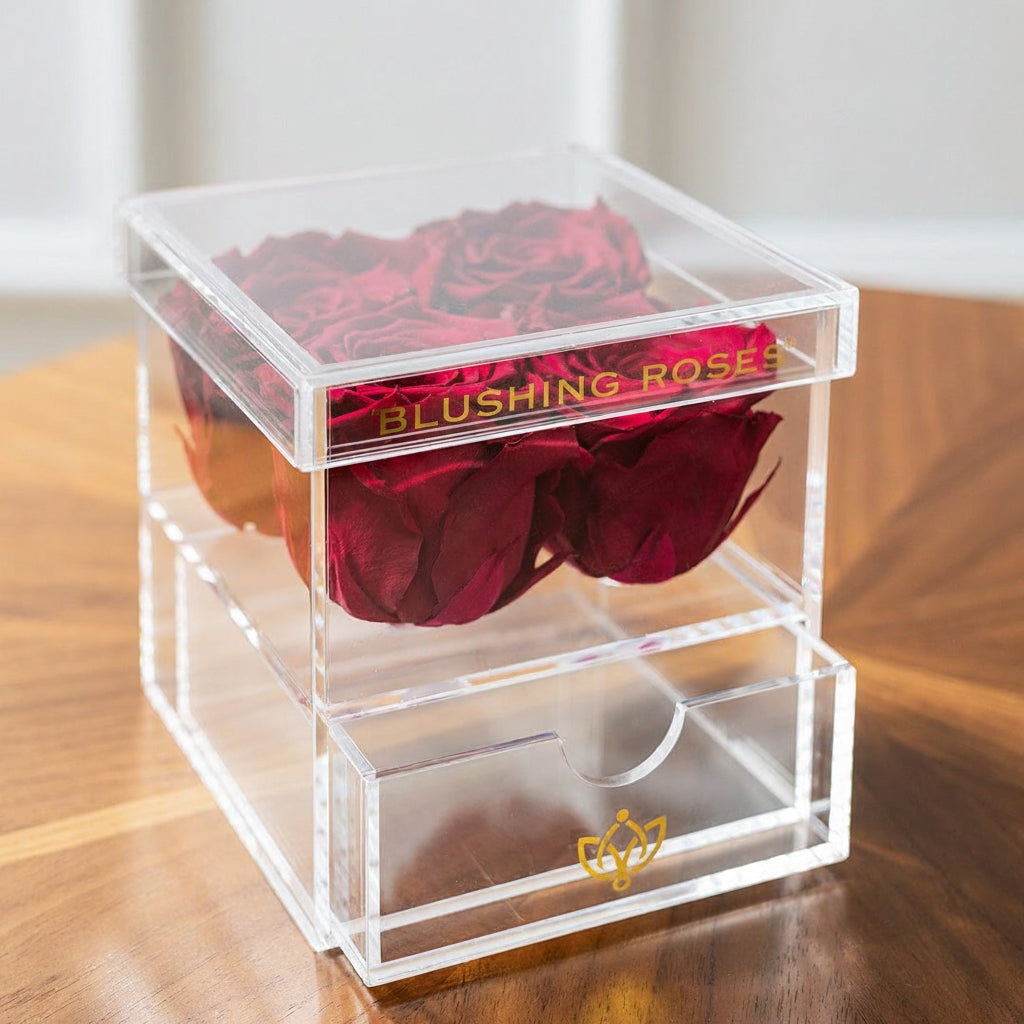 Magenta Preserved Roses | Acrylic 4 Drawer Box | Blushing Roses