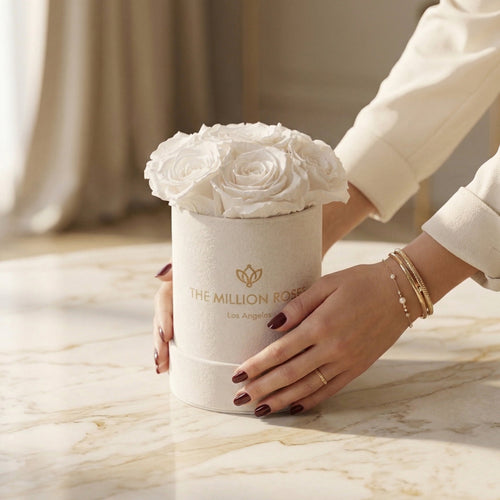 Basic Beige Suede Box | White Roses